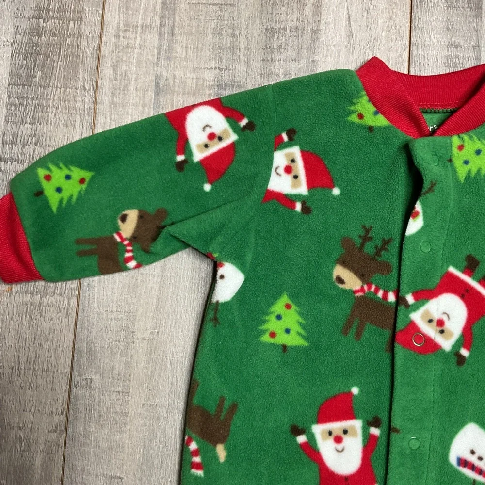 Carters Baby 3M Green Fleece Christmas Santa Snowman Reindeer Footed Pajamas